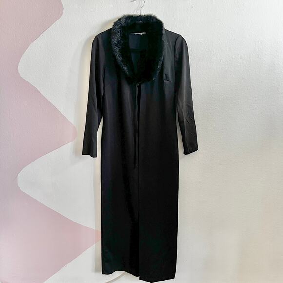 Vintage Black Fur Trim Long Cardigan, Gothic Whimsigoth Witchy Halloween Medium - Picture 1 of 6